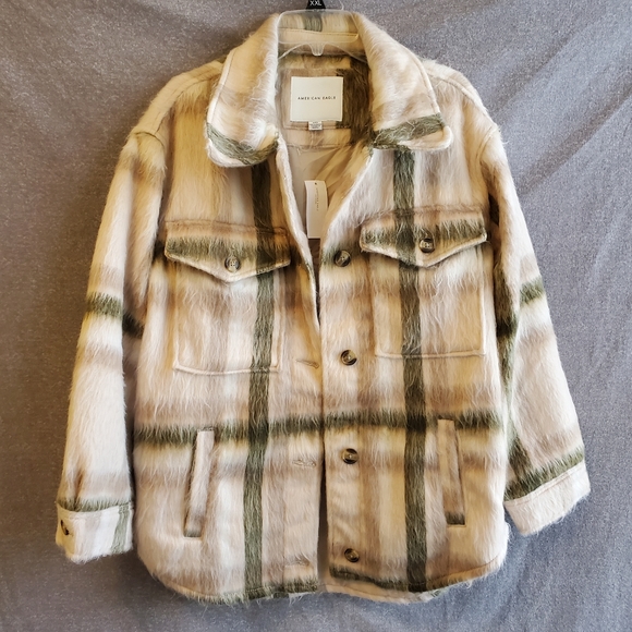 American Eagle Brushed Check Oversized Shacket Coat Size Small - Picture 2 of 11